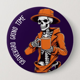 Badge Rond 10 Cm Boutons d'Halloween, cimetière heure squelette