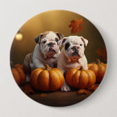 Badge Rond 10 Cm Bulldog Chiot Automne Citrouille de plaisir (Devant)