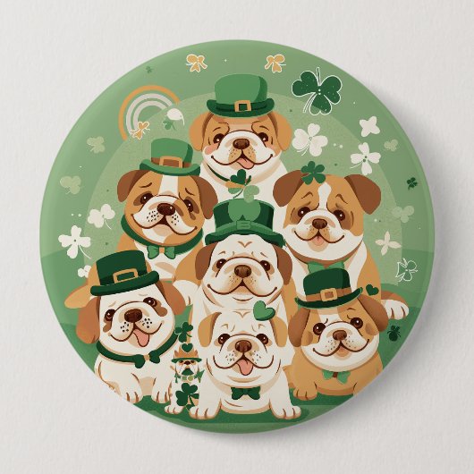 Badge Rond 10 Cm Bulldogs anglais de la Saint-Patrick (Devant)