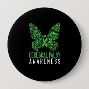 Badge Rond 10 Cm Butterfly cerebral Palsy Awareness Green Ribbon