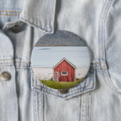 Badge Rond 10 Cm Cabine rouge Ramberg Lofoten (En situation)