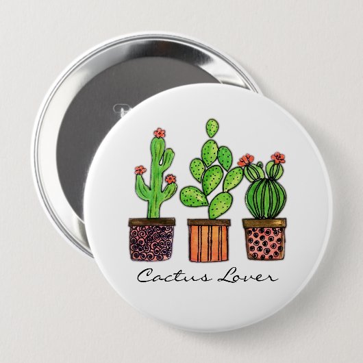 Badge Rond 10 Cm Cactus mignon d'aquarelle dans des pots (Devant & derrière)