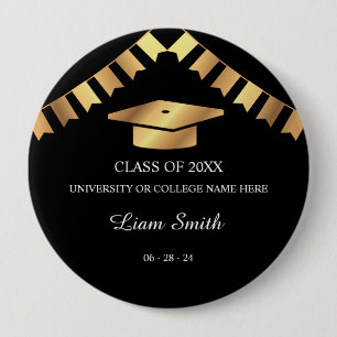 Badge Rond 10 Cm Cadeau élégant de fin d'études thème noir et or