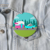 Badge Rond 10 Cm Camper Rétro / Bouton Remorque et Voiture (En situation)
