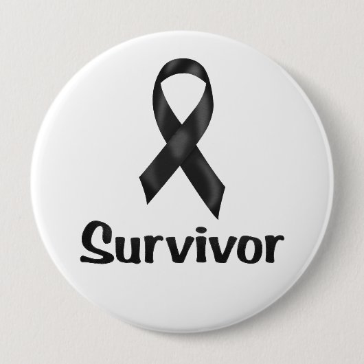 Badge Rond 10 Cm Cancer Survivant Noir (Devant)