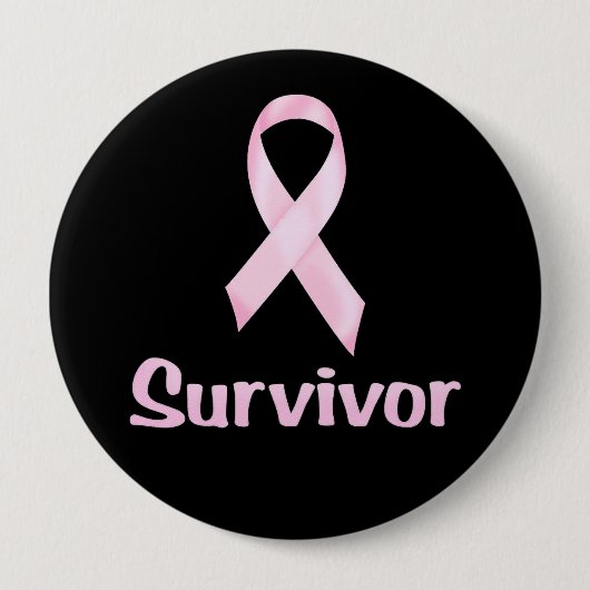 Badge Rond 10 Cm Cancer Survivant rose (Devant)