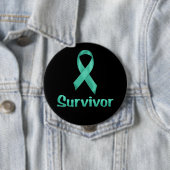 Badge Rond 10 Cm Cancer Survivant Turquoise (En situation)