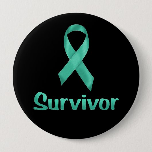 Badge Rond 10 Cm Cancer Survivant Turquoise (Devant)