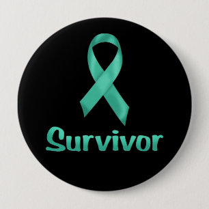 Badge Rond 10 Cm Cancer Survivant Turquoise