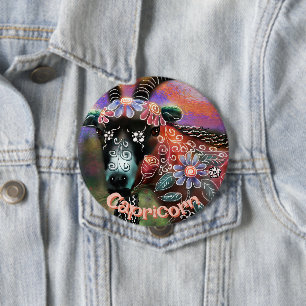 Badge Rond 10 Cm Capricorne de chèvre floral de Whimsical Personnal