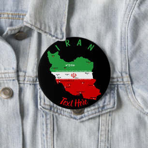 Badge Rond 10 Cm Carte de l'Iran avec drapeau et emblème