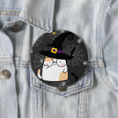 Badge Rond 10 Cm Carton mignon Halloween Chat avec lunettes (En situation)