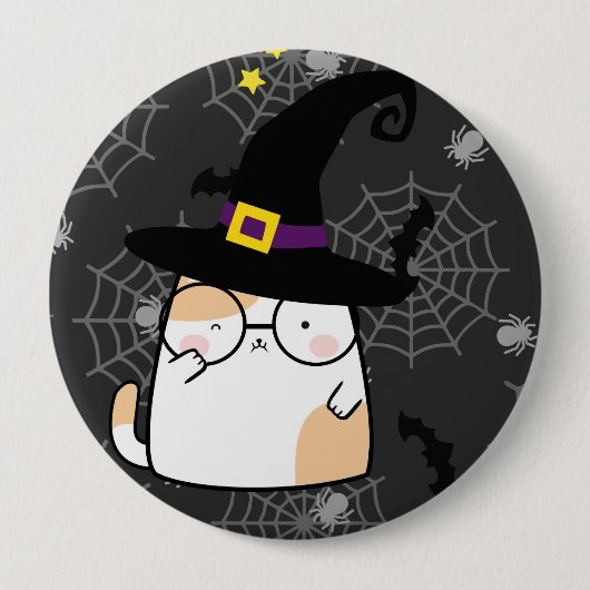 Badge Rond 10 Cm Carton mignon Halloween Chat avec lunettes (Devant)