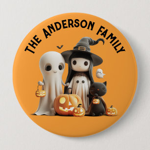 Badge Rond 10 Cm Cartoon mignon sorcier fantôme Citrouilles famille