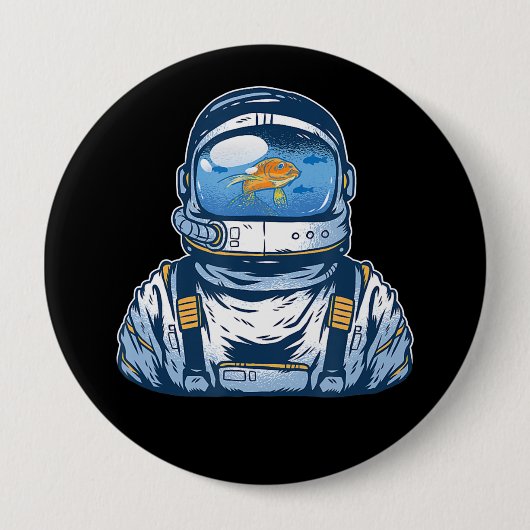 Badge Rond 10 Cm Casque de pêche de l'astronaute Goldfish Spaceman (Devant)