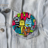 Badge Rond 10 Cm Cat et kitten (En situation)