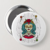 Badge Rond 10 Cm Catrina Día de Muertos Web (Devant & derrière)