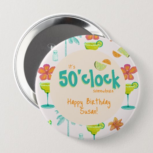 Badge Rond 10 Cm C'est 50 heures Thème de fête (Devant & derrière)
