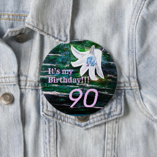 Badge Rond 10 Cm C'est mon anniversaire ! ! Fleur 90e anniversaire