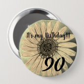 Badge Rond 10 Cm C'est mon anniversaire ! ! Fleur 90e anniversaire (Devant & derrière)