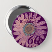 Badge Rond 10 Cm C'est mon anniversaire ! ! Fleur Anniversaire pers (Devant & derrière)