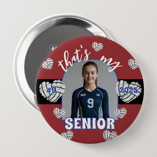 Badge Rond 10 Cm C'est mon bouton Senior Volleyball Player (Devant & derrière)
