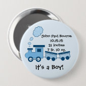 Badge Rond 10 Cm C'est un garçon ! Train Button Blue Choo Choo (Devant & derrière)