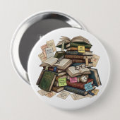 Badge Rond 10 Cm Chaotic Academia ADHD Hyperfocus Book Stack (Devant & derrière)