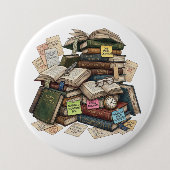 Badge Rond 10 Cm Chaotic Academia ADHD Hyperfocus Book Stack (Devant)
