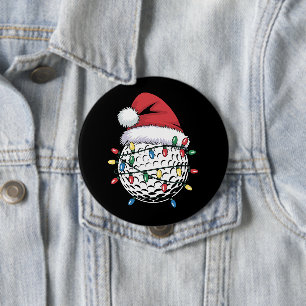 Badge Rond 10 Cm Chapeau de Père Noël de balle de golf Noël de golf