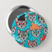 Badge Rond 10 Cm Chat dans le casquette (Devant & derrière)