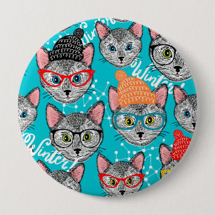 Badge Rond 10 Cm Chat dans le casquette