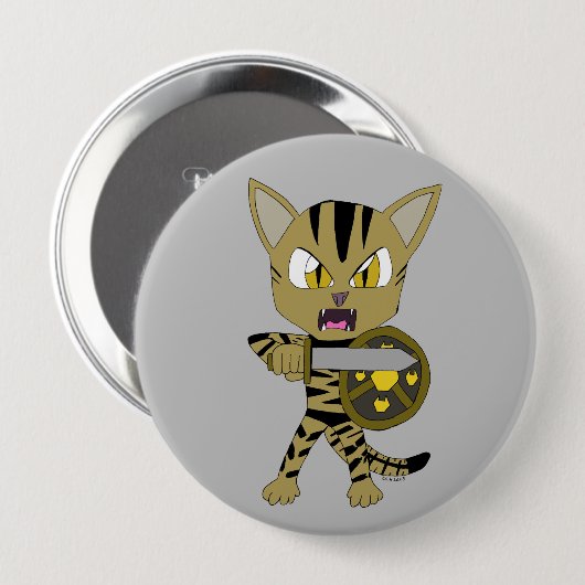 Badge Rond 10 Cm Chat guerrier Chibi (Devant & derrière)