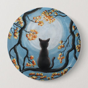 Badge Rond 10 Cm Chat lunatique dans la peinture de Pleine lune