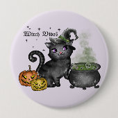 Badge Rond 10 Cm Chat noir sorcière | Vibes sorcières (Devant)