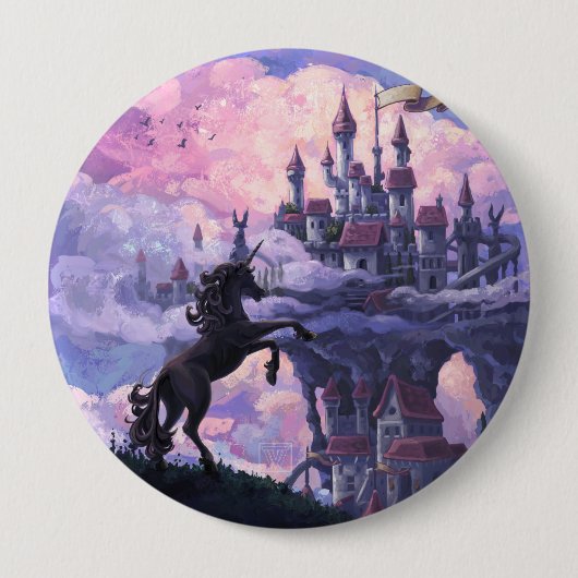 Badge Rond 10 Cm Château Licorne (Devant)