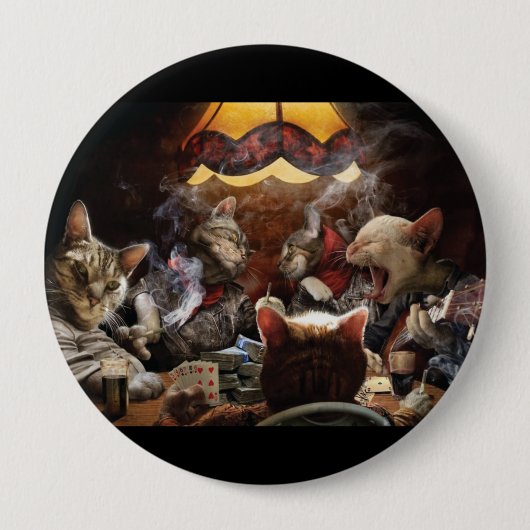 Badge Rond 10 Cm Chats jouant au poker (Devant)