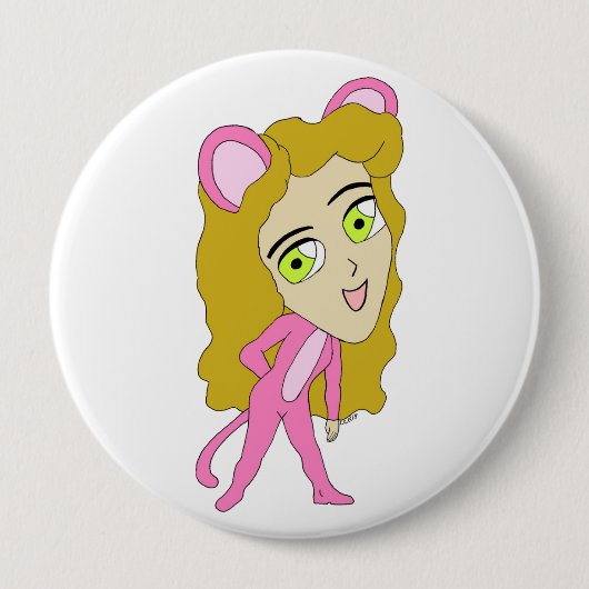 Badge Rond 10 Cm chatte rose (Devant)