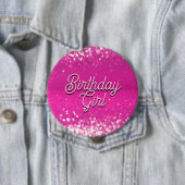 Badge Rond 10 Cm Chaud Rose Parties scintillant Bokee Texte personn (En situation)