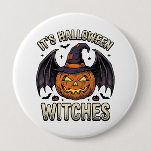 Badge Rond 10 Cm Chemise Chauve-Souris Vintage Citrouille Sorcière