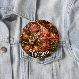 Badge Rond 10 Cm Cheval d'automne Chrysanthèmes floraux Personnalis