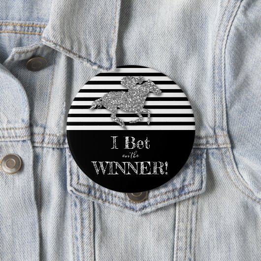 Badge Rond 10 Cm Cheval de course en Parties scintillant d'argent F (En situation)