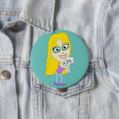 Badge Rond 10 Cm Chibi avec un chiot (En situation)