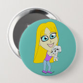 Badge Rond 10 Cm Chibi avec un chiot (Devant & derrière)