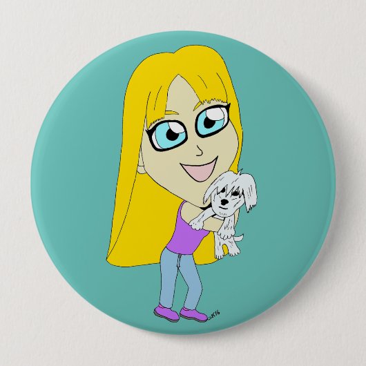 Badge Rond 10 Cm Chibi avec un chiot (Devant)