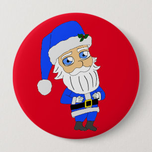 Badge Rond 10 Cm Chibi Blue Suit Père Noël
