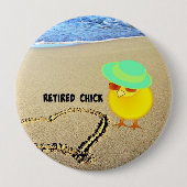 Badge Rond 10 Cm Chick retraité à la plage (Devant)