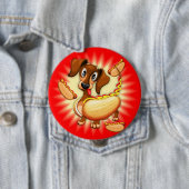 Badge Rond 10 Cm Chien chaud Dachshund (En situation)