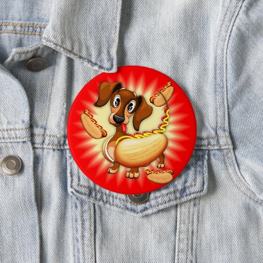 Badge Rond 10 Cm Chien chaud Dachshund (En situation)