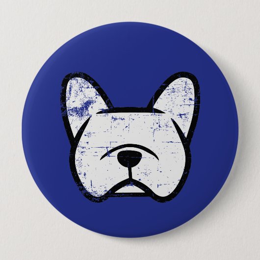 Badge Rond 10 Cm Chien-taureau français blanc et déprimé (Devant)